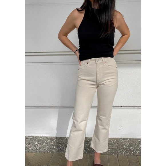 Re/done 70s Crop Boot $250 High Rise Jeans Vintage White Size 32 NWT - Picture 1 of 10